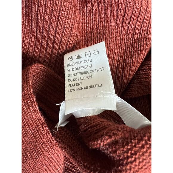 K Jordan Criss Cross Neck Pull-Over Long Sleeve Brown Rust Side Slits Sweater XL - Picture 8 of 8